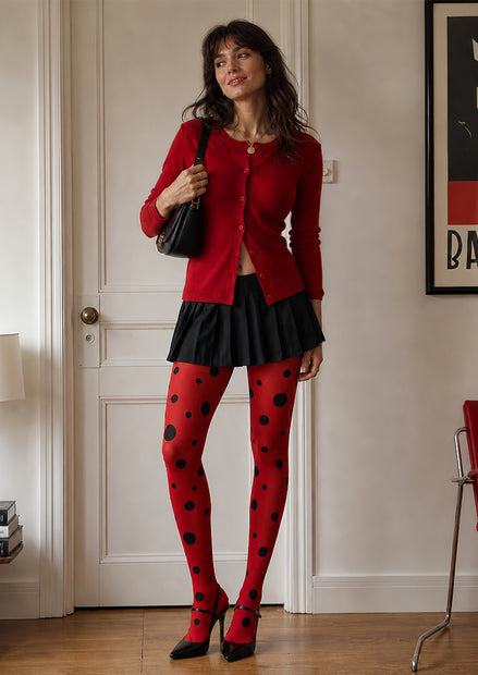 Red Polka Dot Tights Black Spot Pantyhose L68-44