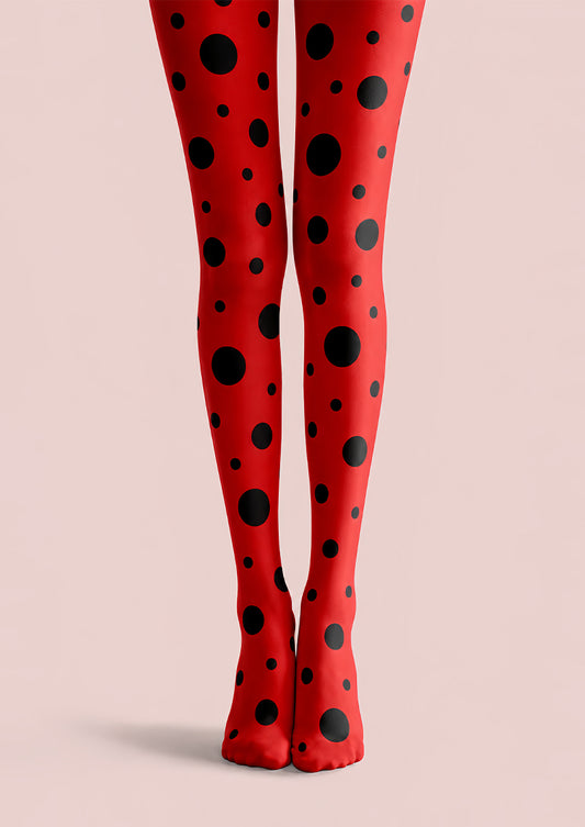 Red Polka Dot Tights Black Spot Pantyhose L68-44