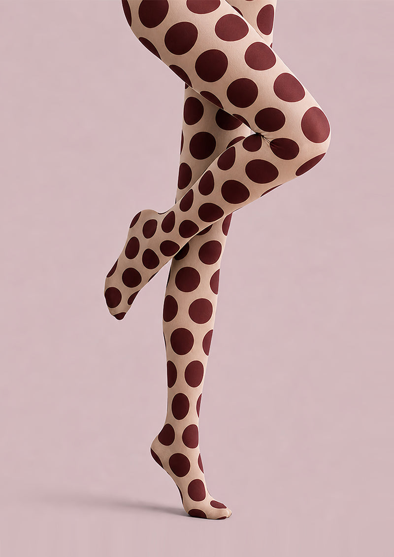 Burgundy Polka Dot Tights Retro Pantyhose L68-45