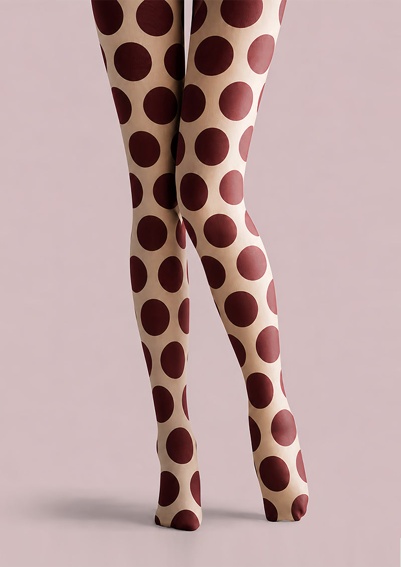Burgundy Polka Dot Tights Retro Pantyhose L68-45