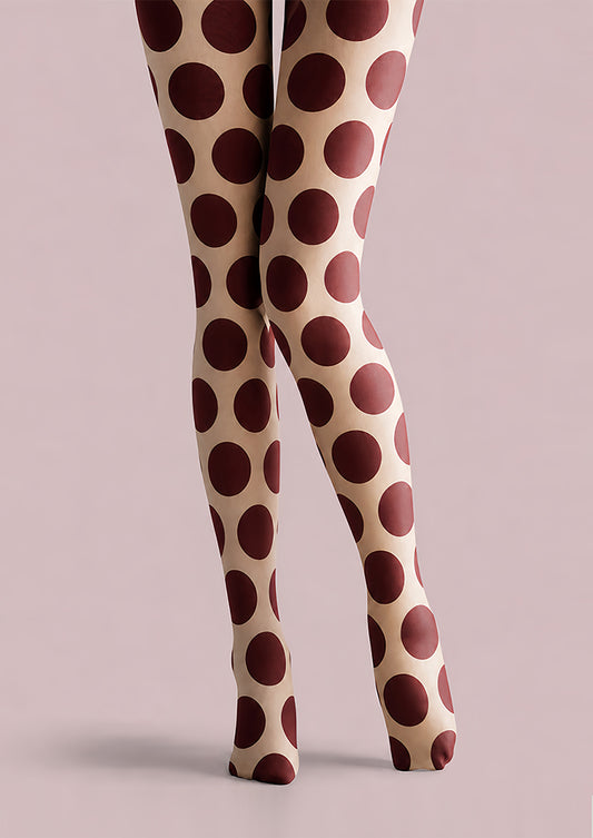 Burgundy Polka Dot Tights Retro Pantyhose L68-45