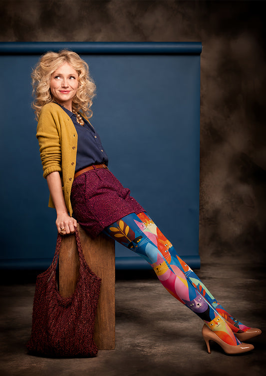 Cute Cartoon Cat Tights Colorful Graphic Pantyhose L68-47