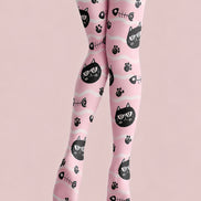 Pink Black Cat Graphic Tights Cute Pantyhose L68-51