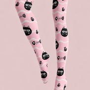 Pink Black Cat Graphic Tights Cute Pantyhose L68-51