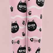 Pink Black Cat Graphic Tights Cute Pantyhose L68-51