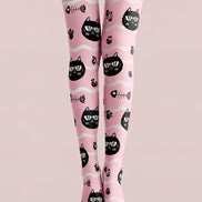 Pink Black Cat Graphic Tights Cute Pantyhose L68-51