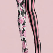 Pink Black Harlequin Tights Tea Party Graphic Pantyhose L68-52