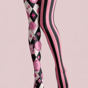 Pink Black Harlequin Tights Tea Party Graphic Pantyhose L68-52