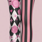 Pink Black Harlequin Tights Tea Party Graphic Pantyhose L68-52
