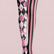 Pink Black Harlequin Tights Tea Party Graphic Pantyhose L68-52