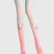 Pastel Crane Tights Pink Blue Artistic Pantyhose L68-53