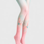 Pastel Crane Tights Pink Blue Artistic Pantyhose L68-53