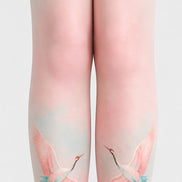 Pastel Crane Tights Pink Blue Artistic Pantyhose L68-53