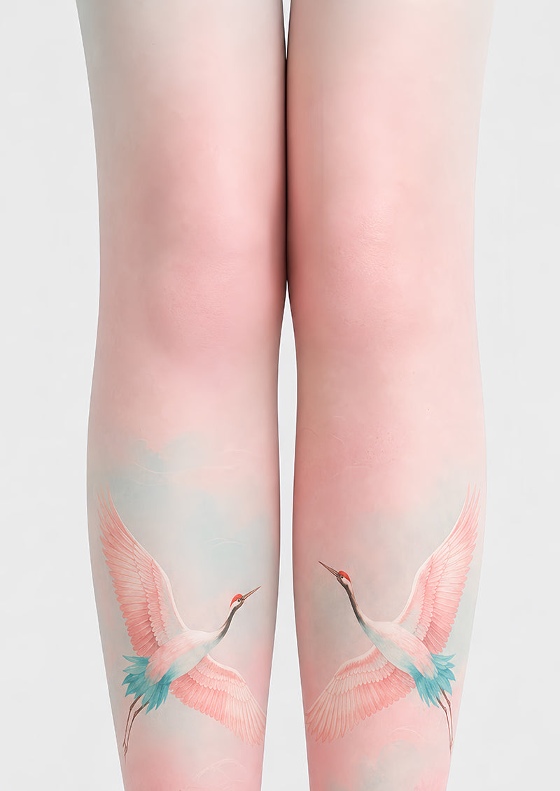 Pastel Crane Tights Pink Blue Artistic Pantyhose L68-53