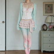 Pastel Crane Tights Pink Blue Artistic Pantyhose L68-53