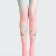 Pastel Crane Tights Pink Blue Artistic Pantyhose L68-53