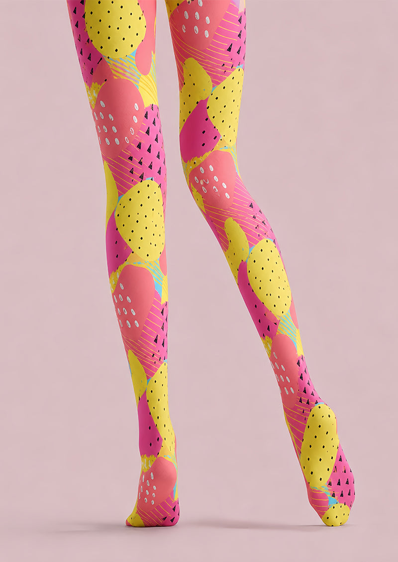 Pink Yellow Abstract Fruit Tights Fashion Pantyhose L68-54
