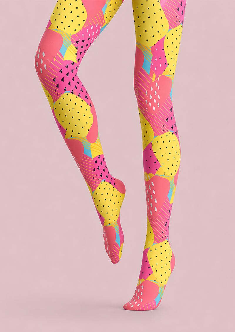 Pink Yellow Abstract Fruit Tights Fashion Pantyhose L68-54