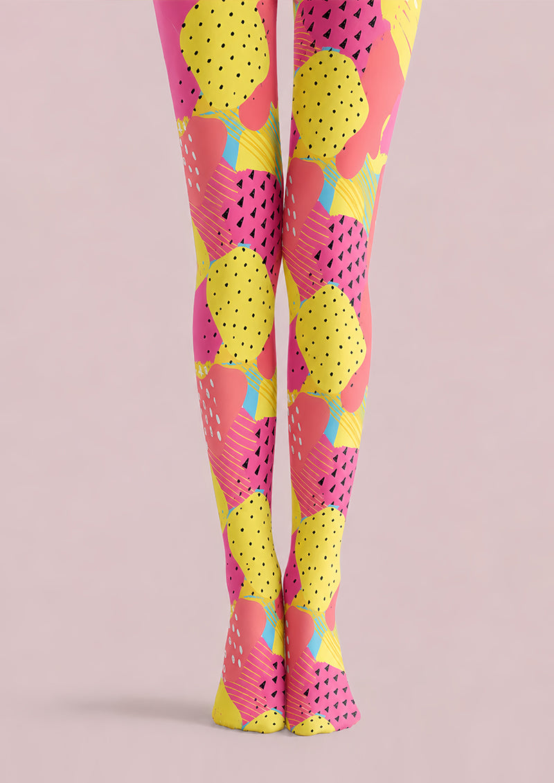 Pink Yellow Abstract Fruit Tights Fashion Pantyhose L68-54