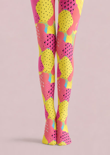 Pink Yellow Abstract Fruit Tights Fashion Pantyhose L68-54