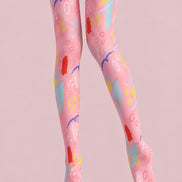 Pink Abstract Art Tights Colorful Graphic Pantyhose L68-55