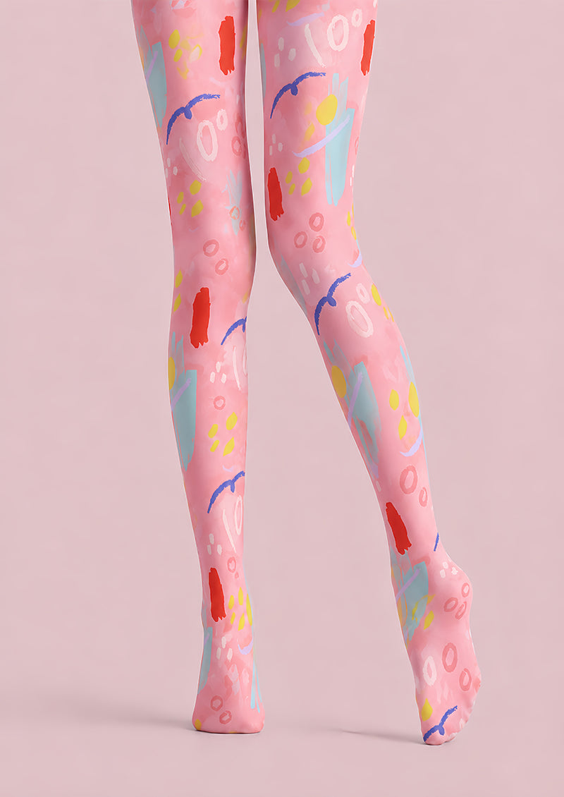 Pink Abstract Art Tights Colorful Graphic Pantyhose L68-55