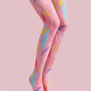 Pink Abstract Art Tights Colorful Graphic Pantyhose L68-55