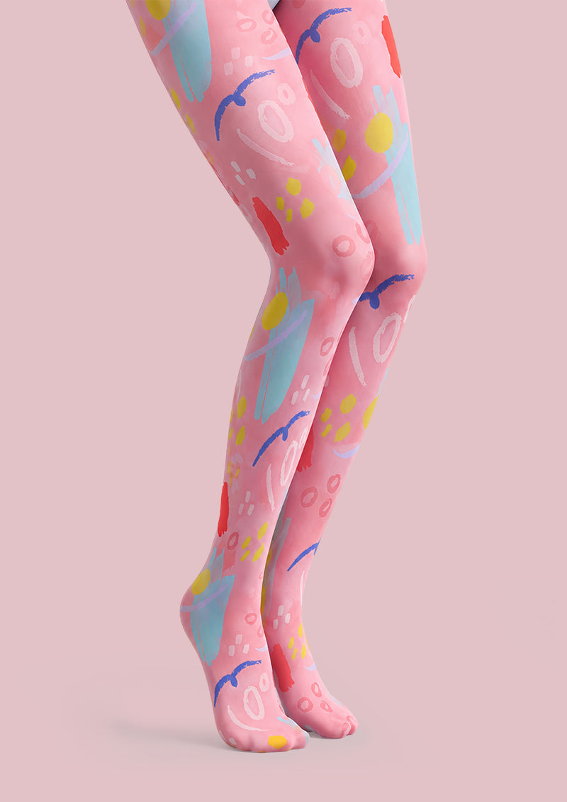 Pink Abstract Art Tights Colorful Graphic Pantyhose L68-55