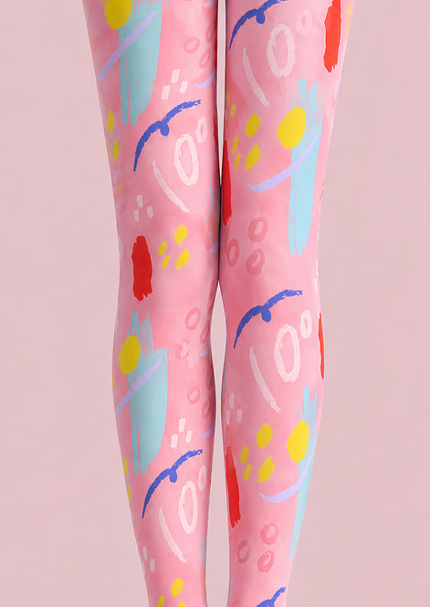 Pink Abstract Art Tights Colorful Graphic Pantyhose L68-55