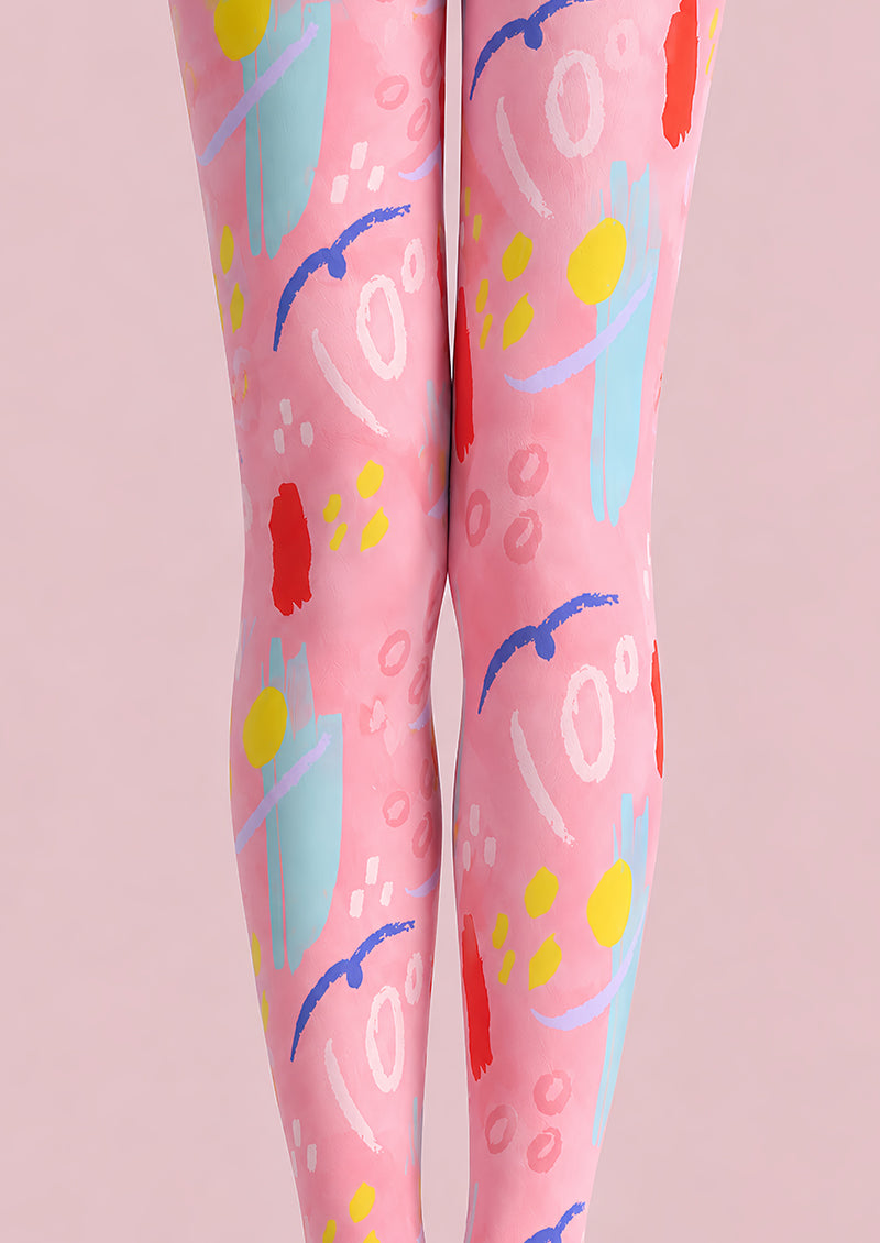 Pink Abstract Art Tights Colorful Graphic Pantyhose L68-55
