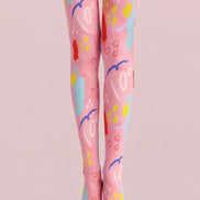 Pink Abstract Art Tights Colorful Graphic Pantyhose L68-55