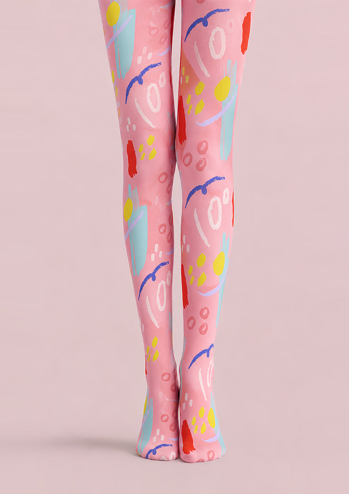 Pink Abstract Art Tights Colorful Graphic Pantyhose L68-55