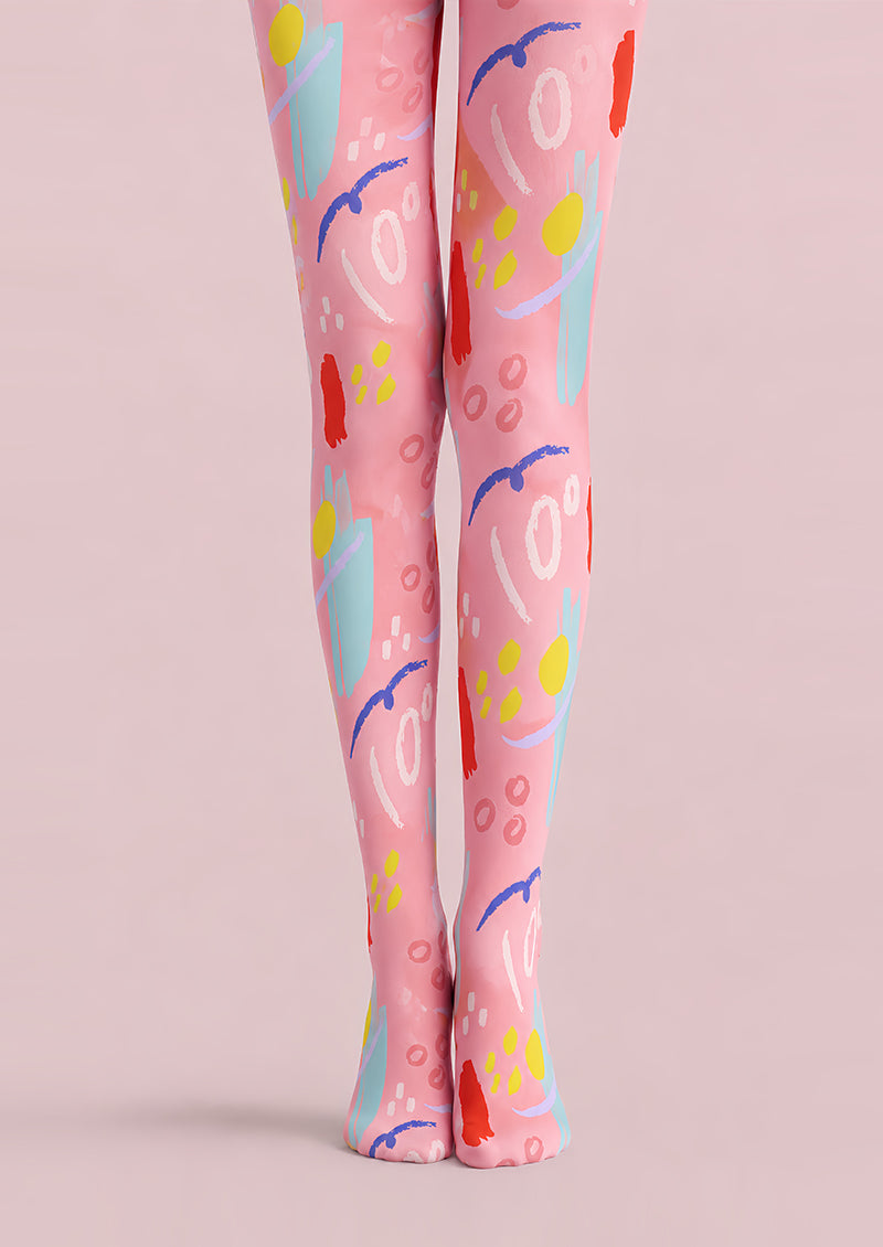 Pink Abstract Art Tights Colorful Graphic Pantyhose L68-55