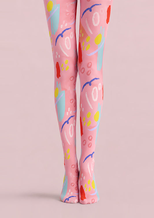 Pink Abstract Art Tights Colorful Graphic Pantyhose L68-55