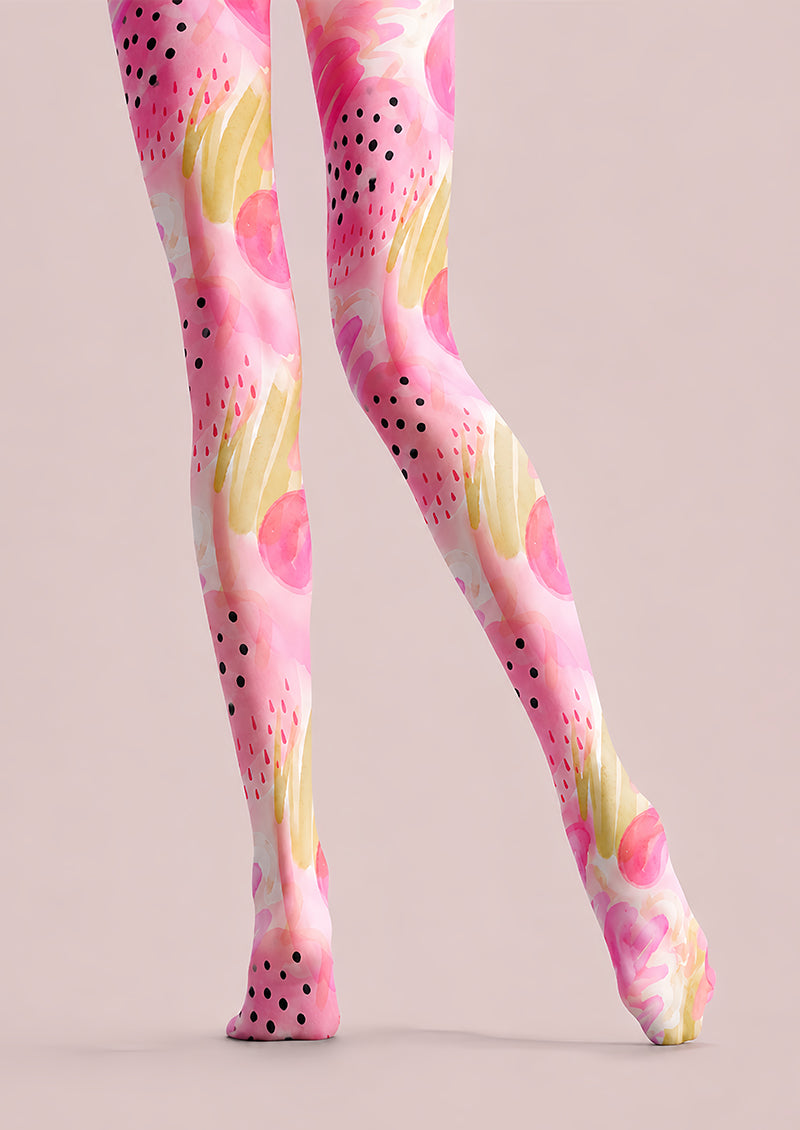 Pastel Abstract Tights Pink Artistic Patterned Pantyhose L68-56