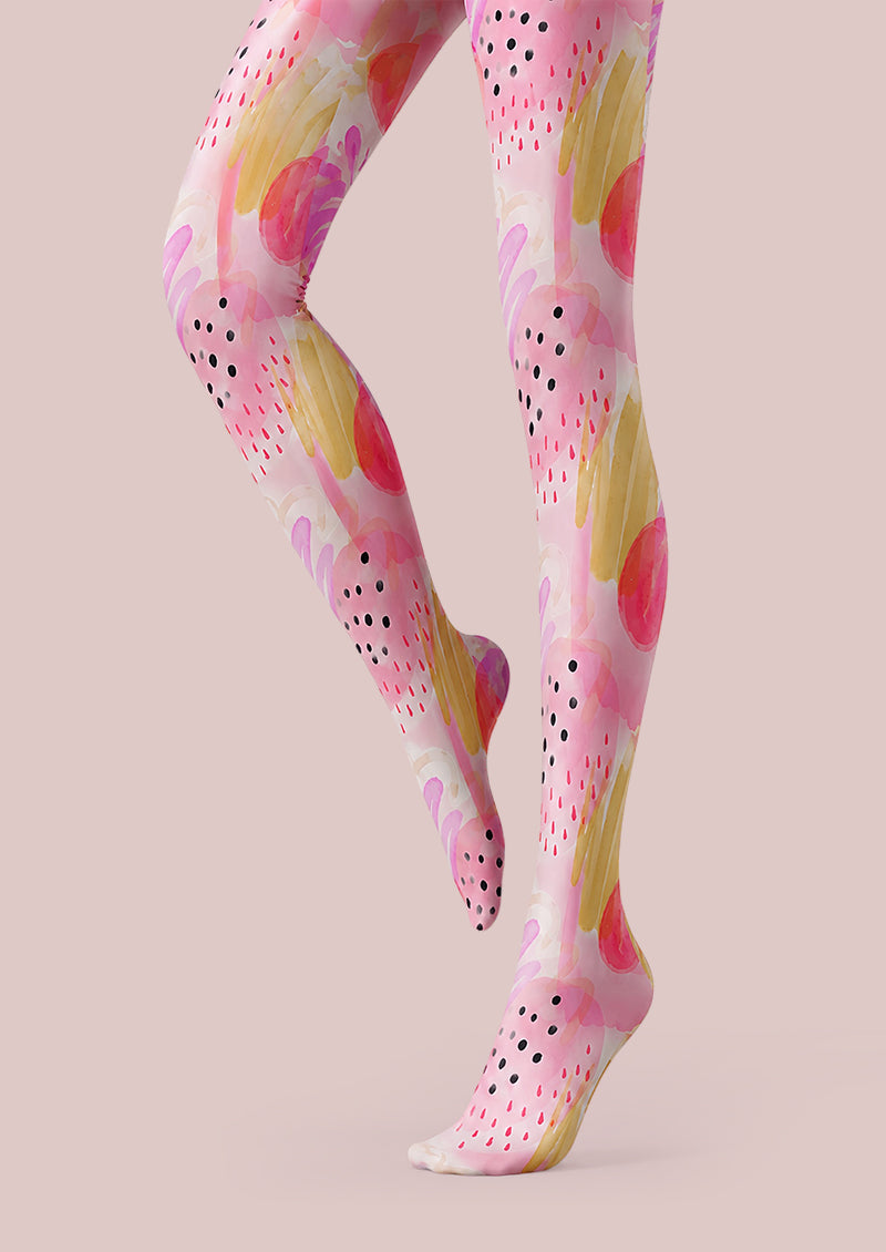 Pastel Abstract Tights Pink Artistic Patterned Pantyhose L68-56