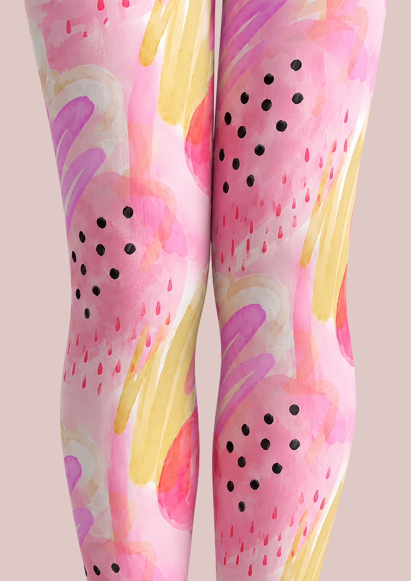 Pastel Abstract Tights Pink Artistic Patterned Pantyhose L68-56