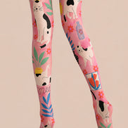 Pink Animal Print Pantyhose Cute Cat Tights L68-57