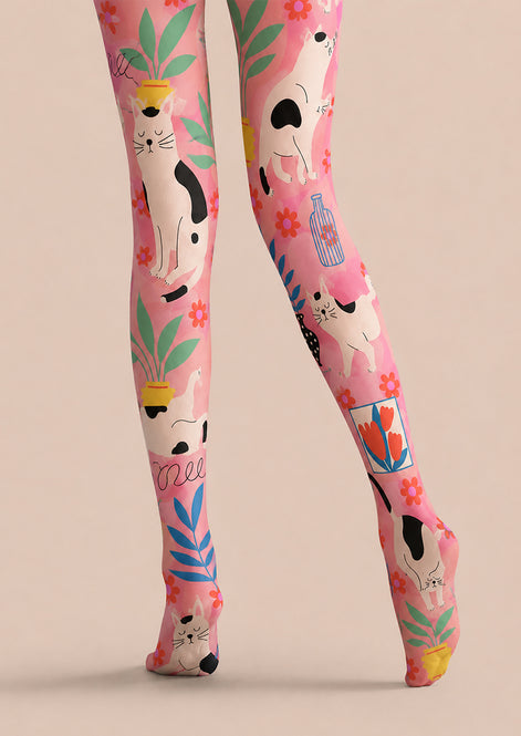 Pink Animal Print Pantyhose Cute Cat Tights L68-57