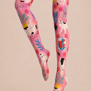 Pink Animal Print Pantyhose Cute Cat Tights L68-57