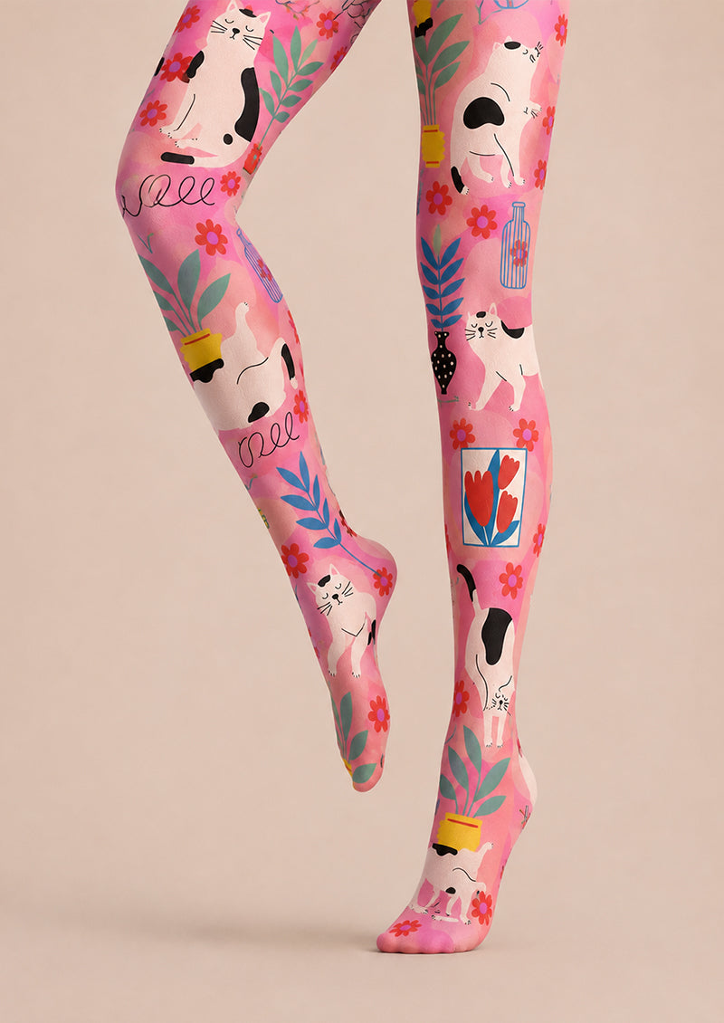 Pink Animal Print Pantyhose Cute Cat Tights L68-57