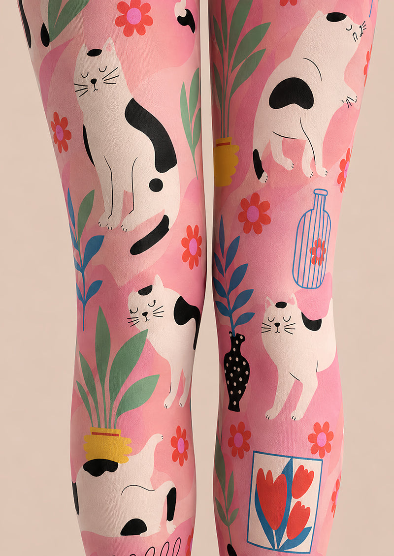 Pink Animal Print Pantyhose Cute Cat Tights L68-57