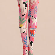 Pink Animal Print Pantyhose Cute Cat Tights L68-57