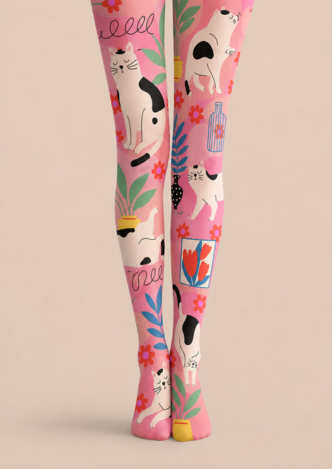 Pink Animal Print Pantyhose Cute Cat Tights L68-57