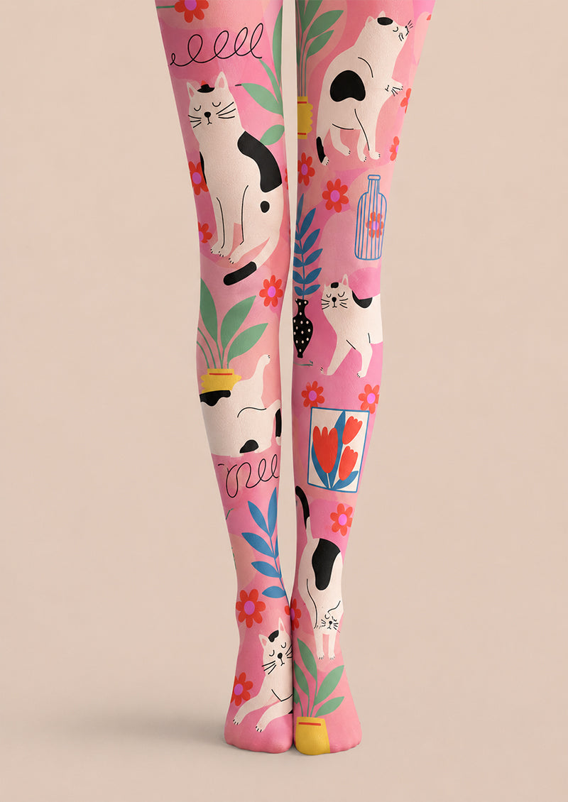 Pink Animal Print Pantyhose Cute Cat Tights L68-57