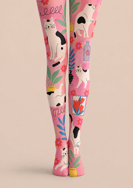 Pink Animal Print Pantyhose Cute Cat Tights L68-57