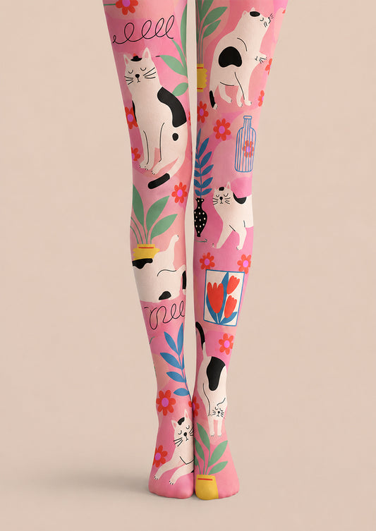 Pink Animal Print Pantyhose Cute Cat Tights L68-57