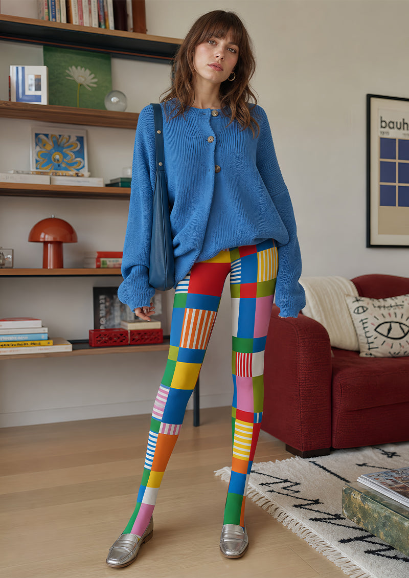 Pop Art Tights Color Block Print Pantyhose L68-59