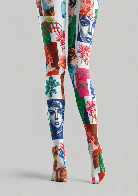 Abstract Collage Tights Colorful Artwork Pantyhose L68-60