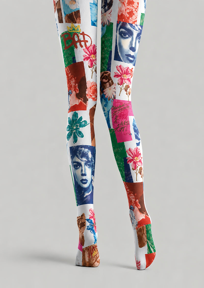 Abstract Collage Tights Colorful Artwork Pantyhose L68-60